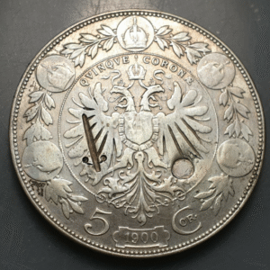 AUSTRIA FRANZ JOSEPH FRANCISCO JOSE 5 CORONA 1900 ESPADA GLOBO GRABADOS PULIDA