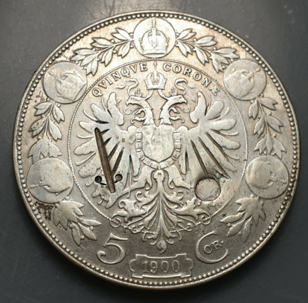 AUSTRIA FRANZ JOSEPH FRANCISCO JOSE 5 CORONA 1900 ESPADA GLOBO GRABADOS PULIDA