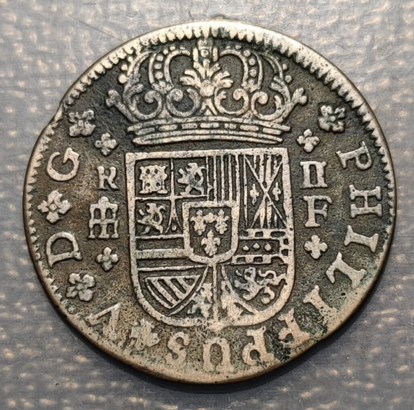 FALSA DE EPOCA ESPAÑA SEGOVIA FELIPE V 2 REALES 1622 F FALSA DE EPOCA - Imagen 2