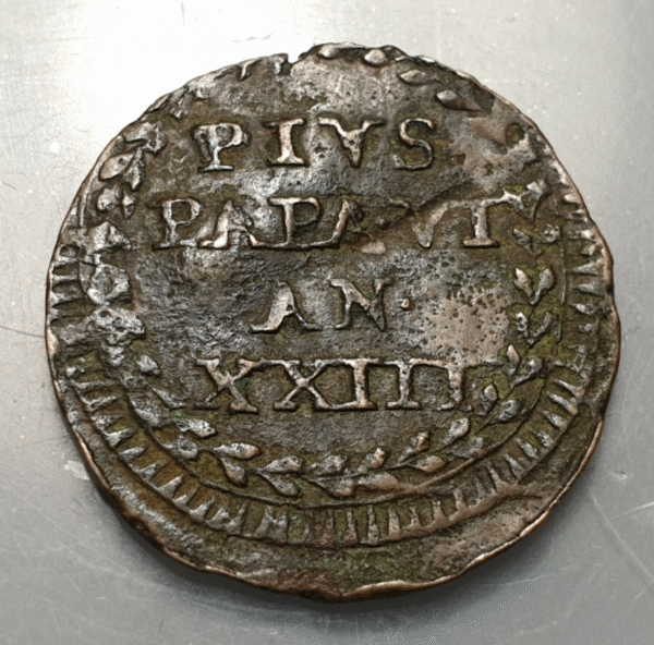 ESTADOS PAPALES PONTIFICIO VATICANO FERMO PIO VI 1/2 BAIOCCO 1798 DOBLEZ