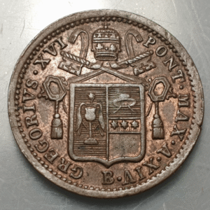 ESTADOS PAPALES PONTIFICIO VATICANO GREGORIO XVI 1/2 BAIOCCO 1844 B EBC+/SC-