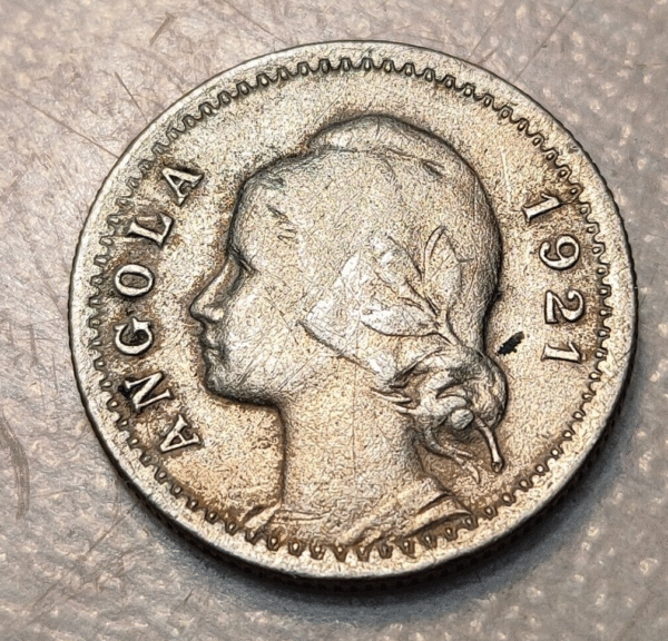ANGOLA 20 CENTAVOS 1921 KM 64 BC+