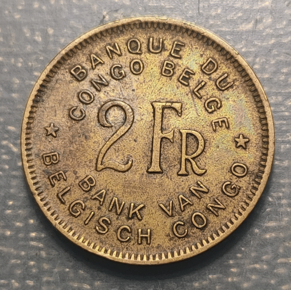 CONGO BELGA BELGIAN CONGO 2 FRANCS 2 FRANCOS 1947 MBC - Imagen 2