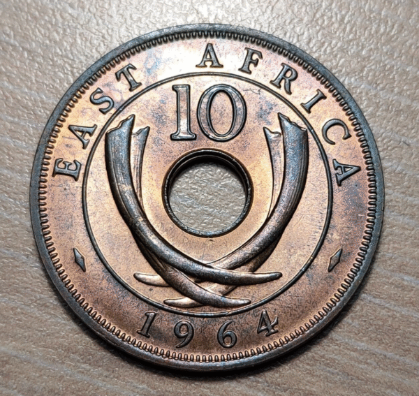 EAST AFRICA ELIZABETH II 10 CENTS 1964 H SC UNC BRILLO ORIGINAL