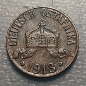 GERMAN EAST AFRICA 1 HELLER 1913 J