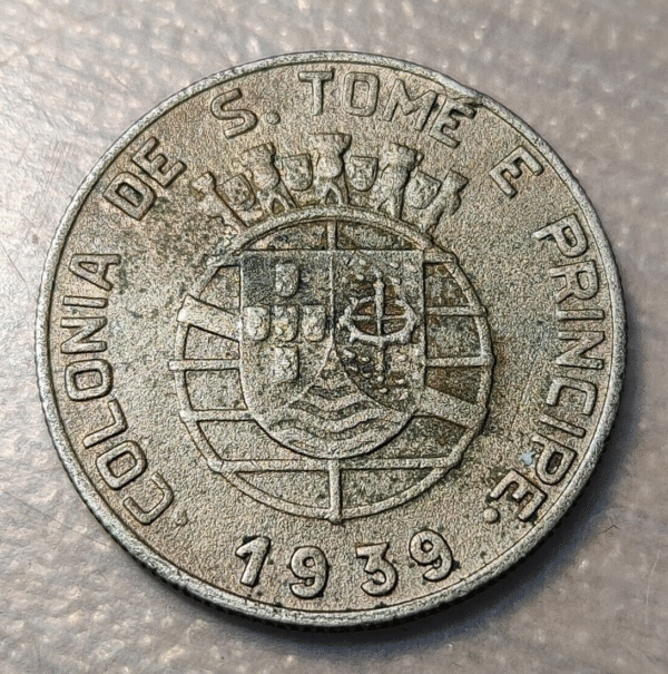 SANTO TOME Y PRINCIPE SAINT THOMAS & PRINCE PORTUGAL 1 ESCUDO 1939 KM 4