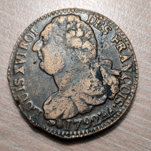 FRANCIA FRANCE REVOLUCION REPUBLICA LOUIS XVI LUIS XVI 2 SOLS 1792 AA METZ MBC