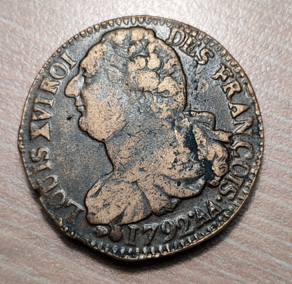 FRANCIA FRANCE REVOLUCION REPUBLICA LOUIS XVI LUIS XVI 2 SOLS 1792 AA METZ MBC