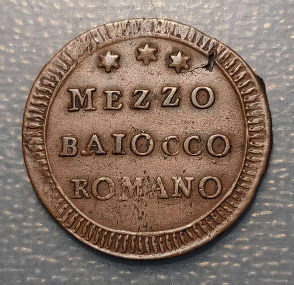 ESTADOS PAPALES PIO VI 1/2 BAIOCCHO R ANNO XXIII - Imagen 2