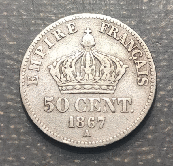 FRANCIA FRANCE NAPOLEON III 50 CENTIMES 1867 A - Imagen 2