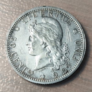 ARGENTINA 50 CENTAVOS 1883 RAYAS MBC/MBC+