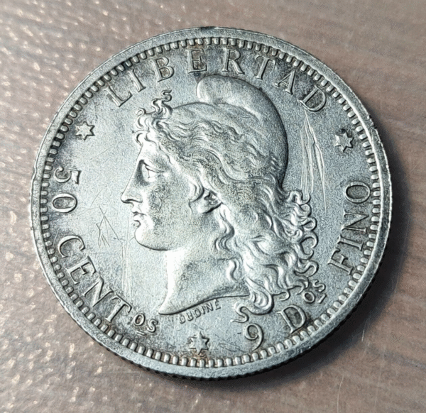 ARGENTINA 50 CENTAVOS 1883 RAYAS MBC/MBC+