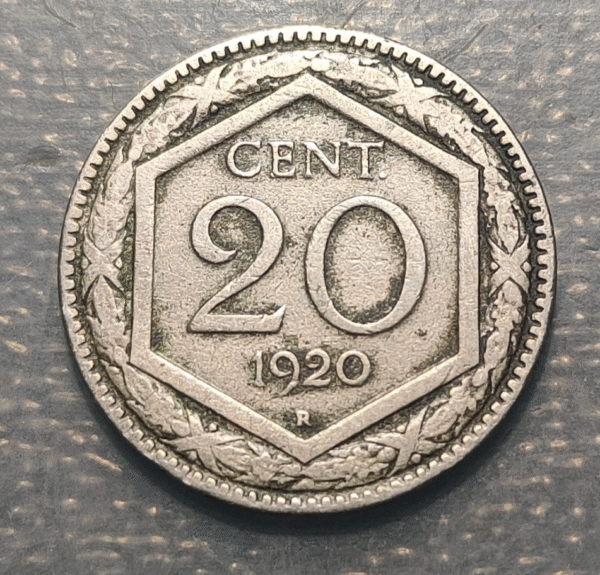 ITALIA REINO VITTORIO EMANUELE III 20 CENTESIMI 1920 MBC- FECHA ESCASA - Imagen 2