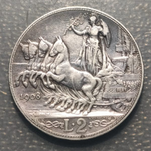 ITALIA REINO VITTORIO EMANUELE III 2 LIRE 2 LIRAS 1908 MBC-/MBC