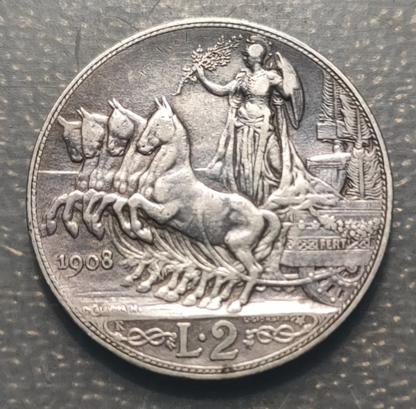 ITALIA REINO VITTORIO EMANUELE III 2 LIRE 2 LIRAS 1908 MBC-/MBC