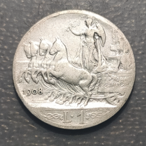 ITALIA REINO VITTORIO EMANUELE III 1 LIRA 1908 FECHA MAS ESCASA BC