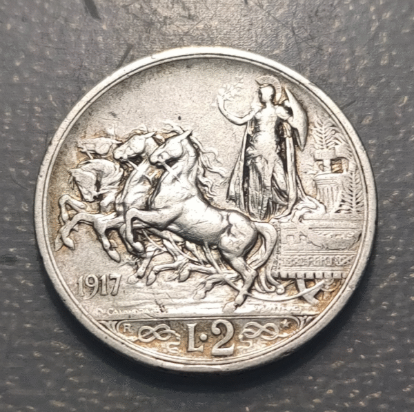 ITALIA REINO VITTORIO EMANUELE III 2 LIRAS 2 LIRE 1917 FECHA ESCASA