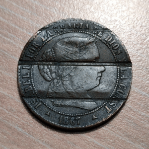 ESPAÑA SPAIN ISABEL II SEGOVIA 2 1/2 CENTIMOS DE ESCUDO 1867 DESMONETIZADA