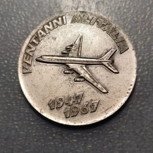 ITALIA MEDALLA PLATA AVION 20 AÑOS ALITALIA (1947-1967) 34mm 16,41g