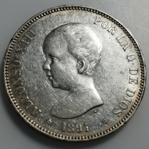ESPAÑA ALFONSO XIII 5 PESETAS 1891 (18-91) PG M EBC-/EBC