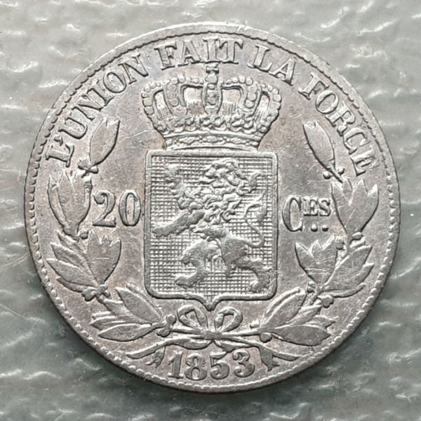BELGICA BELGIUM LEOPOLD I LEOPOLDO I 20 CENTIMES 1853 MBC- - Imagen 2