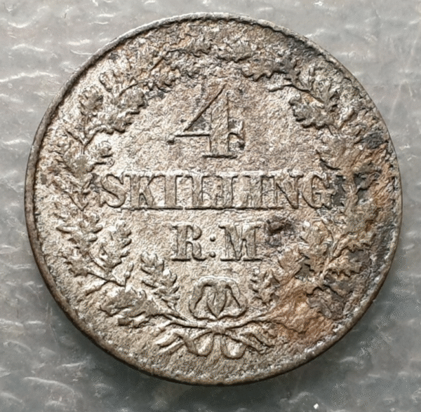 DINAMARCA DENMARK FREDERICK VII 4 SKILLING RIGSMONT 1854 MBC- - Imagen 2