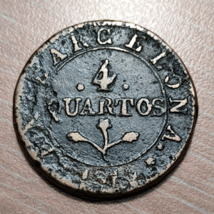 ESPAÑA SPAIN BARCELONA JOSE NAPOLEON 4 CUARTOS 4 QUARTOS 1814 FUNDIDA MBC