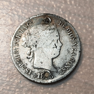 ESPAÑA SEVILLA ISABEL II 2 REALES 1863? 2 AGUJEROS
