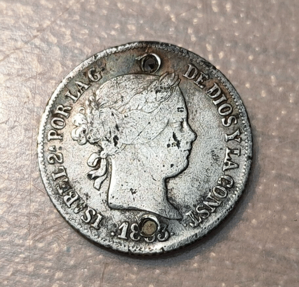 ESPAÑA SEVILLA ISABEL II 2 REALES 1863? 2 AGUJEROS