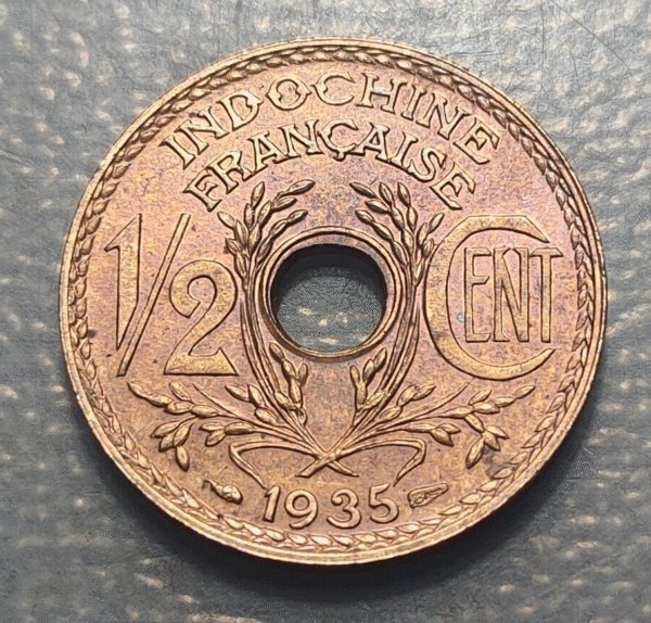 FRENCH INDOCHINA INDOCHINA FRANCESE 1/2 CENT 1935 EBC+ BRILLO ORIGINAL BRIGHT - Imagen 2
