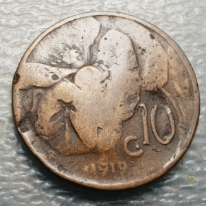 ITALIA REINO VITTORIO EMANUELE III 10 CENTESIMI 1919 ABEJA FECHA ESCASA DOBLEZ
