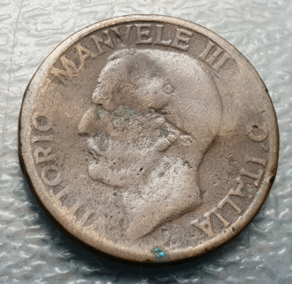 ITALIA REINO VITTORIO EMANUELE III 10 CENTESIMI 1919 ABEJA FECHA ESCASA DOBLEZ - Imagen 3