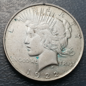USA UNITED STATES PEACE DOLLAR 1922 MISTRIKE SLIGHTLY RIMMED EDGE