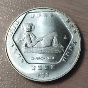 MEXICO 2 PESOS 1994 1/2 ONZA TROY CHAAC MOOL PLATA SC UNC