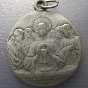 MEDALLA RELIGIOSA PAPA PIO X / CRISTO CELEBRANDO LA EUCARESTIA -1908