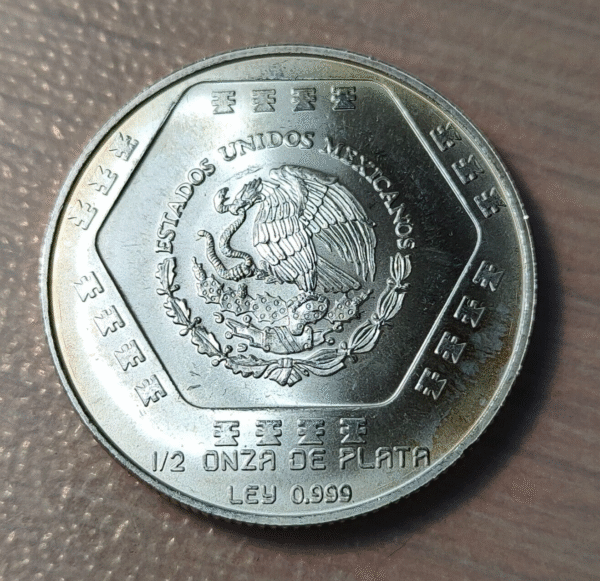 MEXICO 2 PESOS 1994 1/2 ONZA TROY CHAAC MOOL PLATA SC UNC - Imagen 2