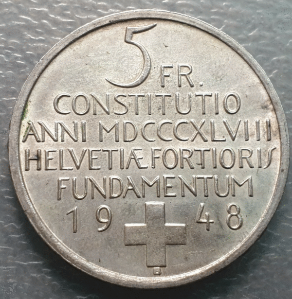 SUIZA SWITZERLAND 5 FRANCOS 5 FRANCS 1948 CONMEMORATIVO SC-/SC - Imagen 2