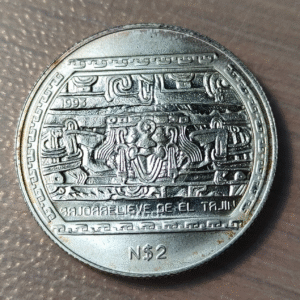 MEXICO 2 PESOS 1993 1/2 ONZA TROY BAJORRELIEVE TAJIN PLATA SC UNC