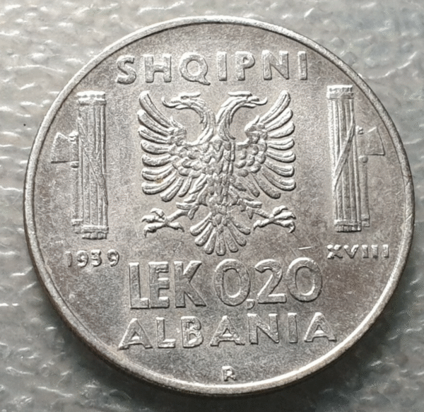 ALBANIA OCUPACION ITALIANA VITTEORIO EMANUELE III 0,20 LEK 1939 XVIII EBC