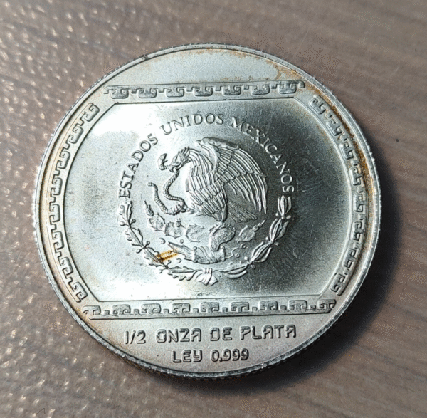 MEXICO 2 PESOS 1993 1/2 ONZA TROY BAJORRELIEVE TAJIN PLATA SC UNC - Imagen 2