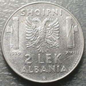 ALBANIA OCUPACION ITALIANA VITTORIO EMANUELE III 2 LEK 1939 XVIII EBC