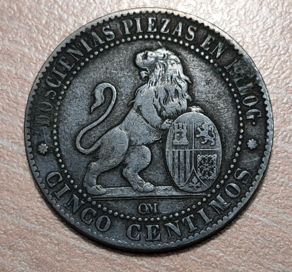 ESPAÑA GOBIERNO PROVISIONAL BARCELONA 5 CENTIMOS 1870 BC+