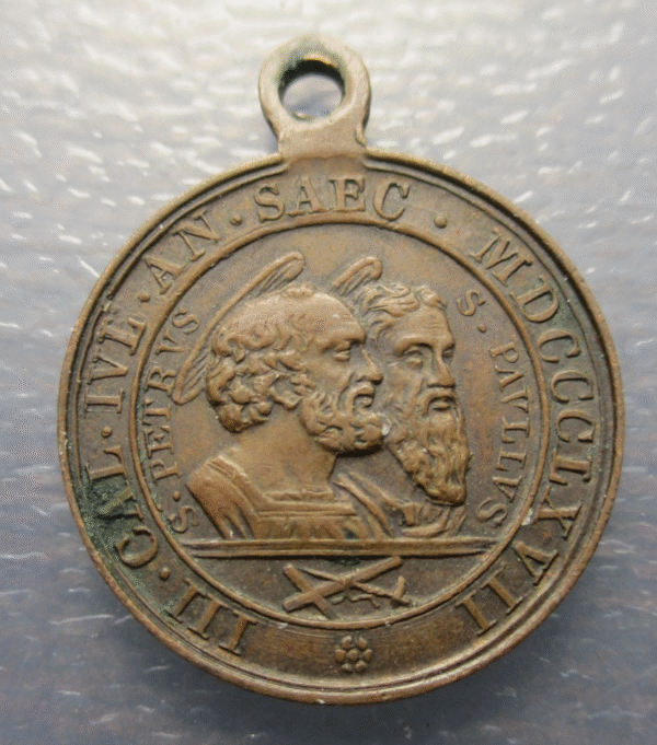 MEDALLA RELIGIOSA 1867 PAPA PIO IX / SS PEDRO Y PABLO