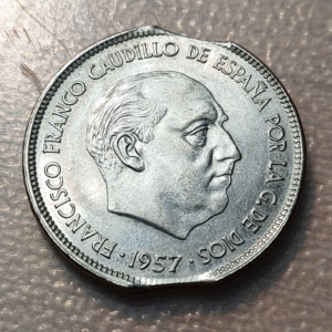 ERROR ESPAÑA SPAIN ESTADO ESPAÑOL 25 PESETAS 1957 (75) FINAL DE LISTEL ERROR