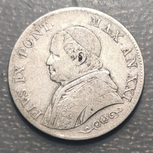 ESTADOS PAPALES VATICANO PIO IX 1 LIRA 1866 ANNO XXI BUSTO PEQUEÑO BC