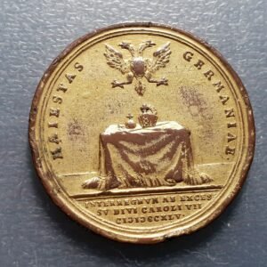 AUSTRIA HOLY ROMAN EMPIRE INTERREGNUM KARL VII DEATH 1745 BRONZE MEDAL EX MOUNT