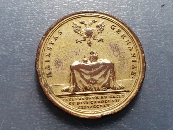 AUSTRIA HOLY ROMAN EMPIRE INTERREGNUM KARL VII DEATH 1745 BRONZE MEDAL EX MOUNT