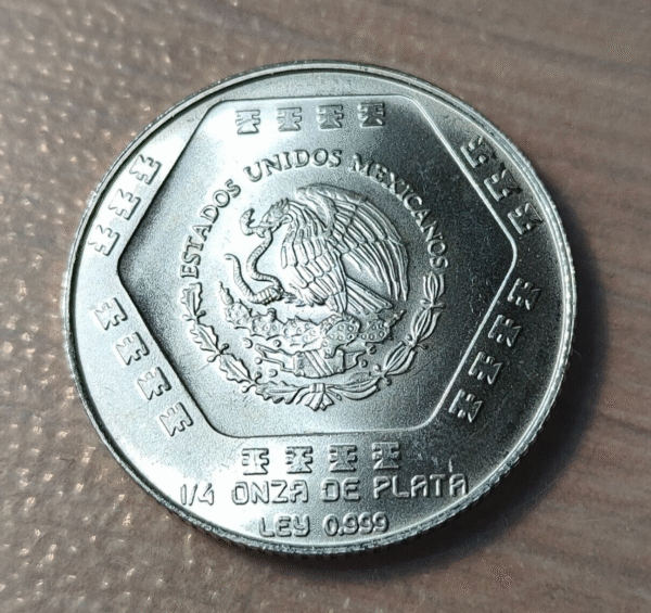 MEXICO 1 PESO 1994 1/4 ONZA TROY CHAAC MOOL PLATA SC UNC - Imagen 2