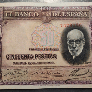 ESPAÑA 50 PESETAS 1935 RAMON Y CAJAL EBC DOBLEZ