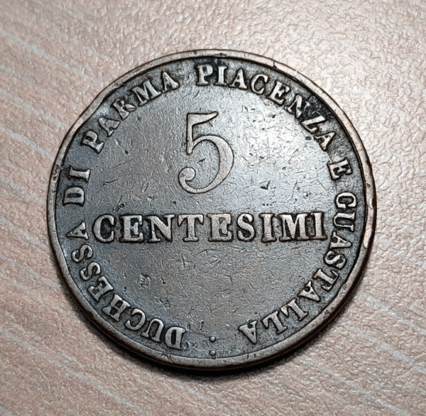 ITALIA PARMA MARIA LUIGIA DE AUSTRIA ESPOSA NAPOLEON BONAPARTE 5 CENTESIMI 1830 - Imagen 2